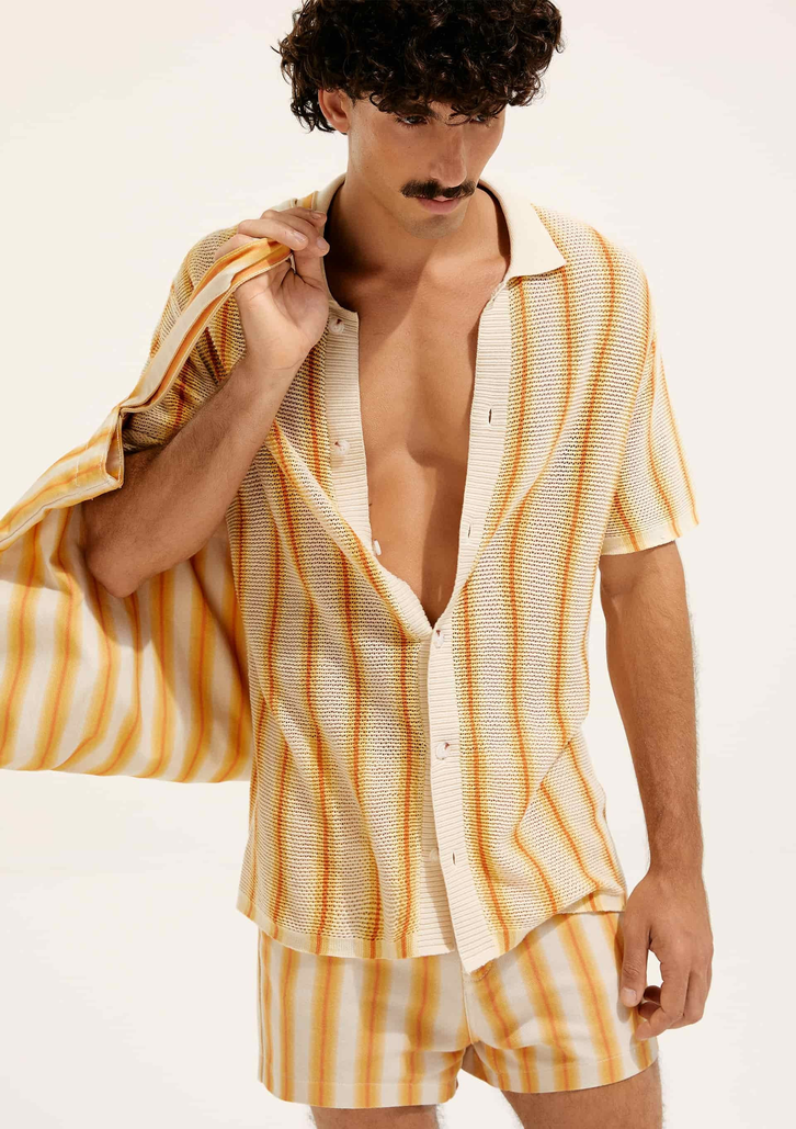 Camisa Laranja Hering Manga Curta Listrada Hering + Cosmo