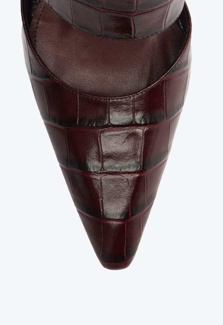 Sapato Mule Salto Ciara Couro Croco Vinho