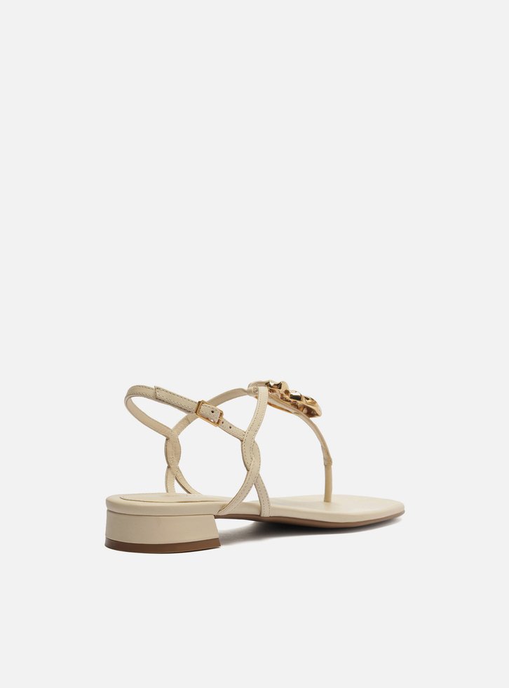 Sandália Branca Couro Slim Metal Concha