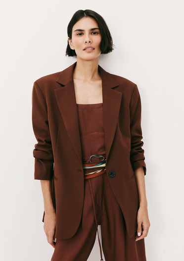 Blazer Marrom Hering Feminino Regular Em Crepe