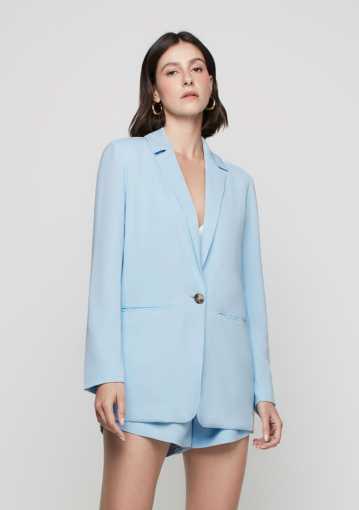 Blazer Azul Dzarm De Alfaiataria Reto Alongado