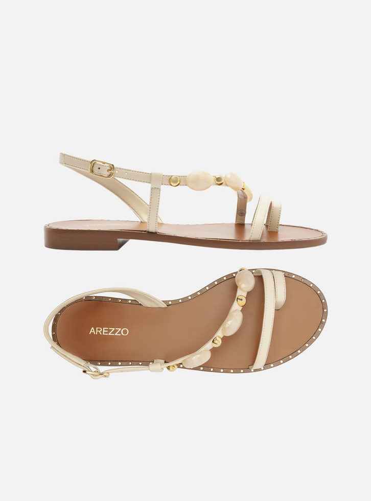 Sandália Rasteira Off-White Tira Diagonal Pedras | ZZ MALL