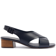 Sandália Salto Bloco Tiras Cruzadas Couro Azul