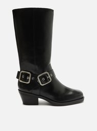 Bota Preta Arezzo Couro Cano Médio Montaria West
