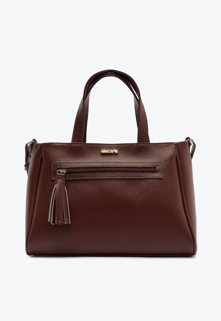 Bolsa Tote Média Com Tassel Marrom