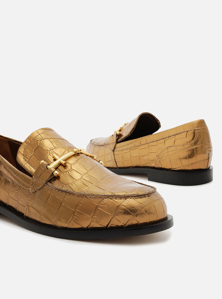 Mocassim Bronze Croco Bridão Metal