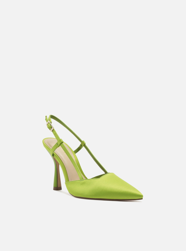 Scarpin Verde Cetim Salto Alto Geométrico