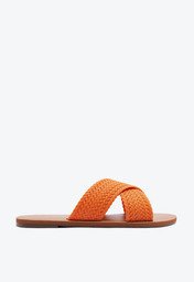 Rasteira Tiras Cruzadas Trançada Laranja