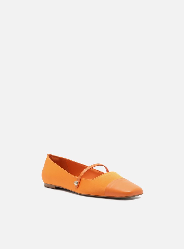 Sapatilha Boneca Laranja Couro Cap Toe