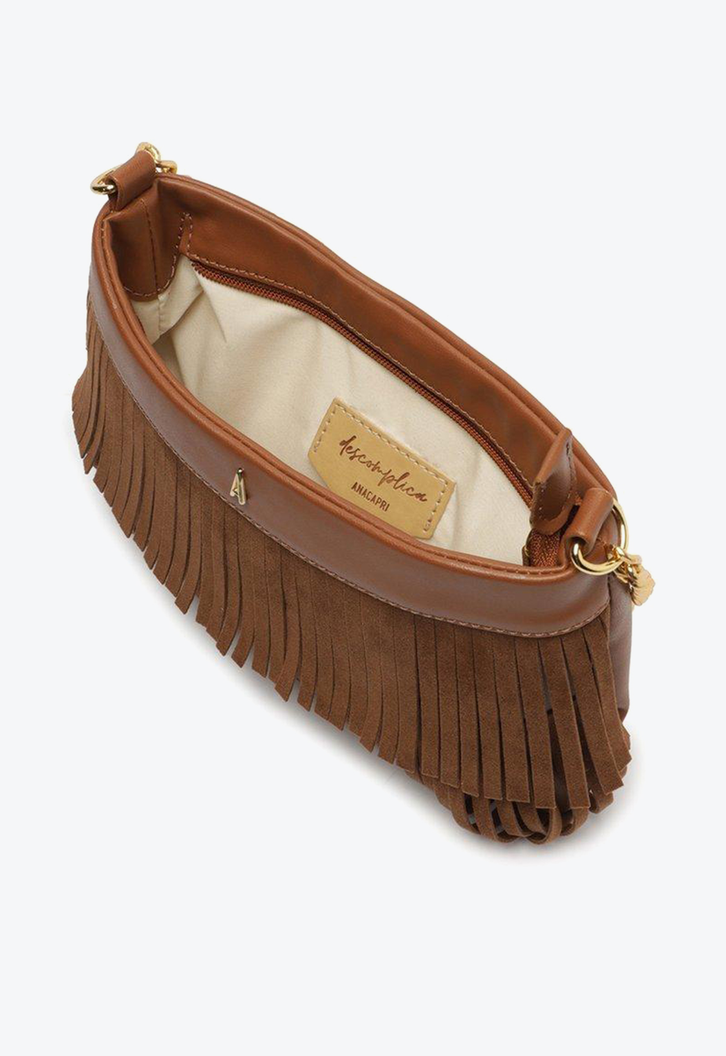 Bolsa Tiracolo Marrom Anacapri Franjas Pequena