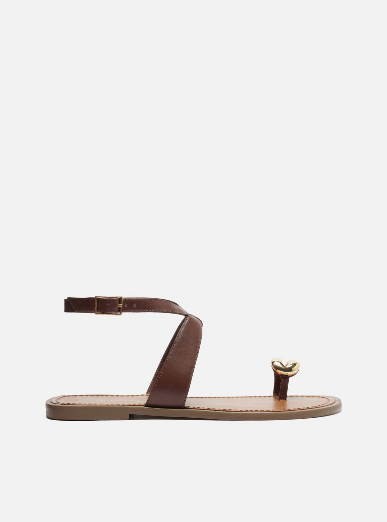Sandália Rasteira Marrom Arezzo Couro Metal Bold | ZZ MALL