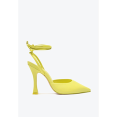 Sapato Scarpin Amarela Neon Schutz Amarração Couro