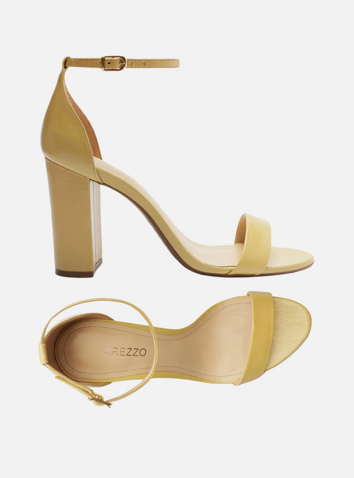 Sandália Amarela Couro Salto Alto Bloco Isabelli