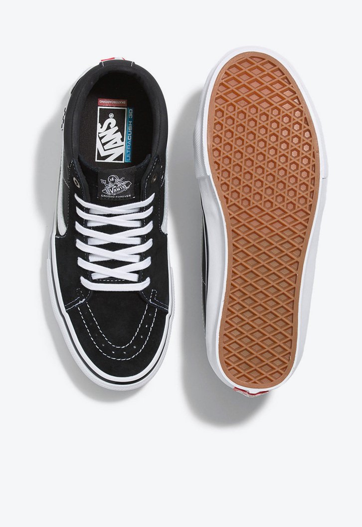 Tênis Skate Grosso Mid Black White Emo Leather