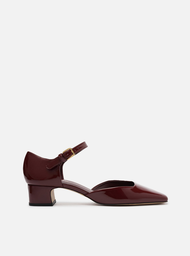 Scarpin Vinho Verniz Salto Baixo Bico Quadrado