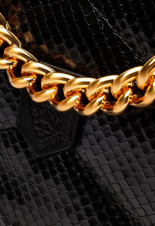 BOLSA TIRACOLO PRETA SCHUTZ PEQUENA PANTHER COURO SNAKE