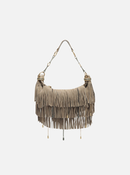 Bolsa Hobo Cinza Camurcina Pequena Franjas