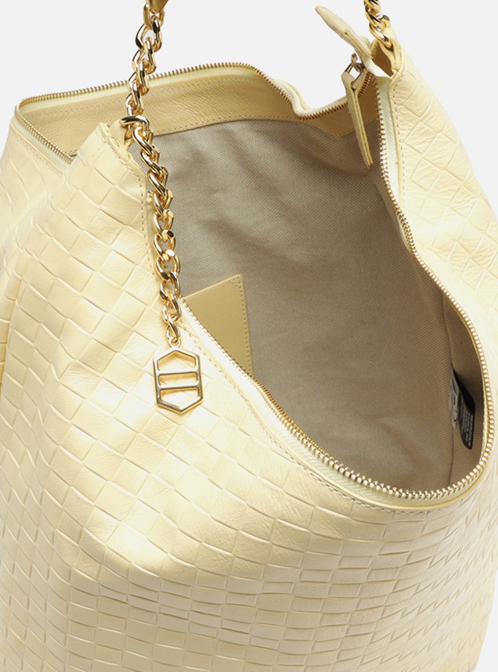 Bolsa Hobo Amarela Couro Tressê Grande Silvia Braz