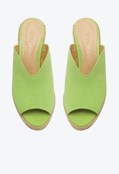Sandália Mule Anabela Corda Camurça Verde