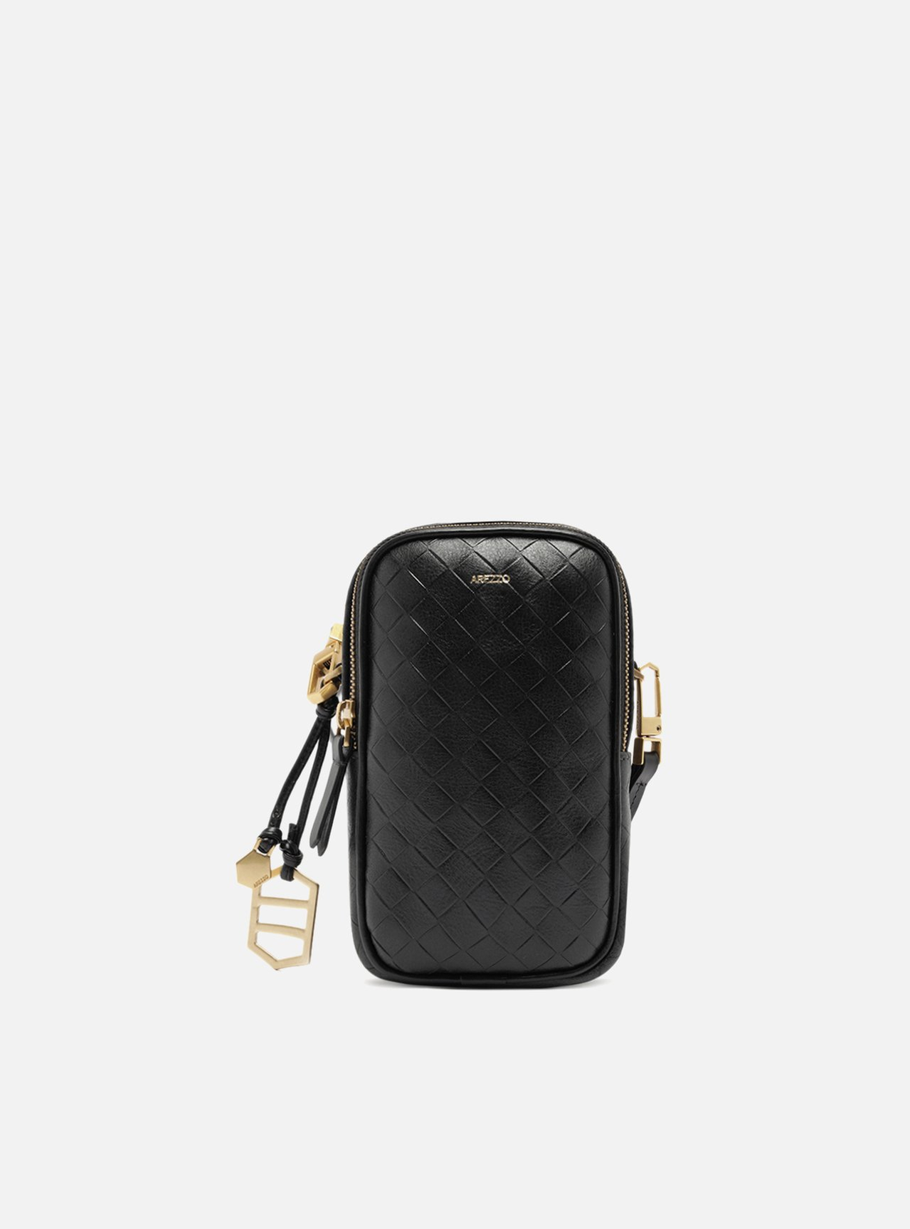 Mini Bag Porta-celular Preta Arezzo Couro Tressê | ZZ MALL