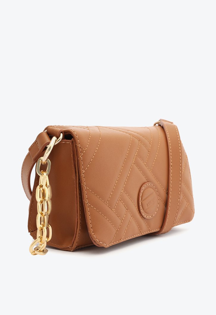 Bolsa Tiracolo Estruturada Marrom Correntes Média