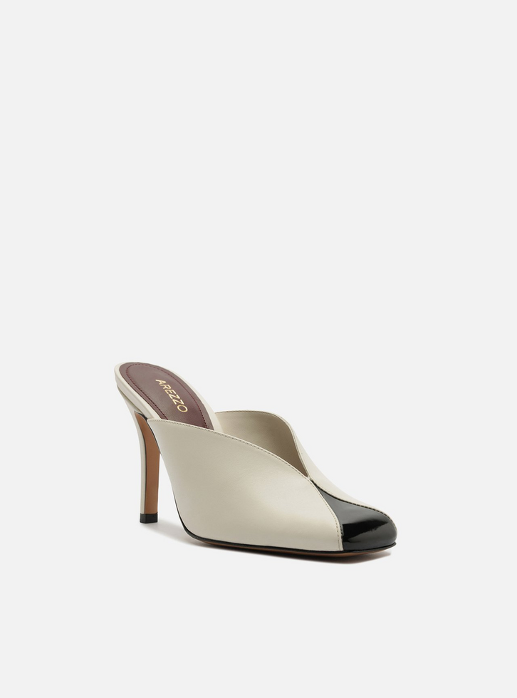 Mule Branca Salto Fino Cap Toe