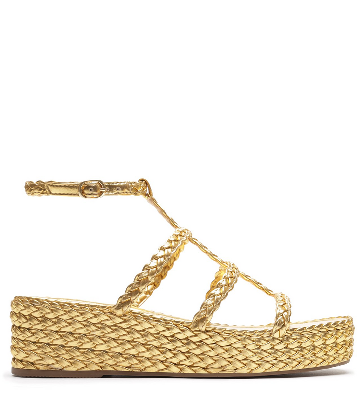 Sandália Dourada Tranças Plataforma