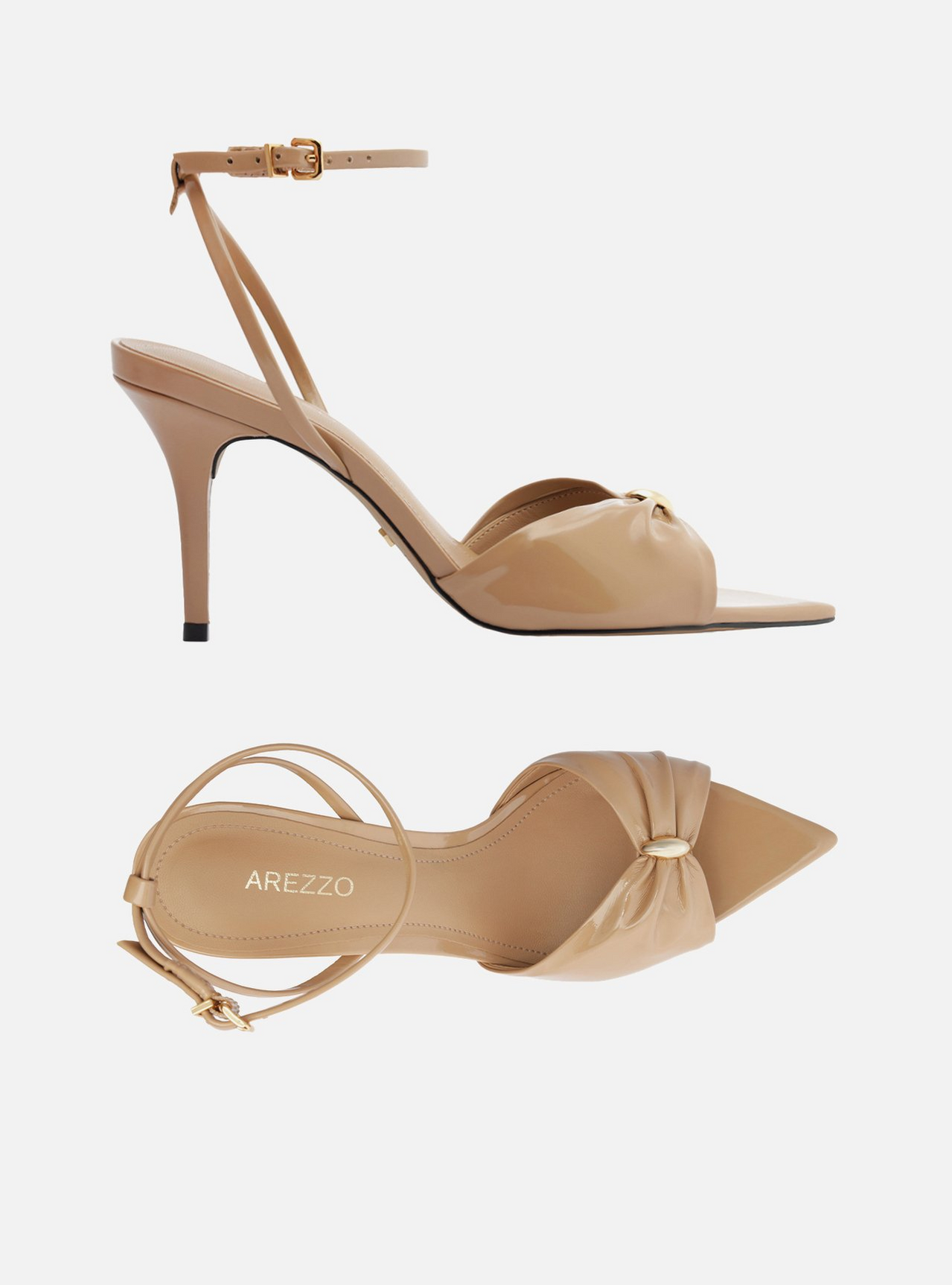 Sandália Nude Verniz Bico Folha Metal | ZZ MALL