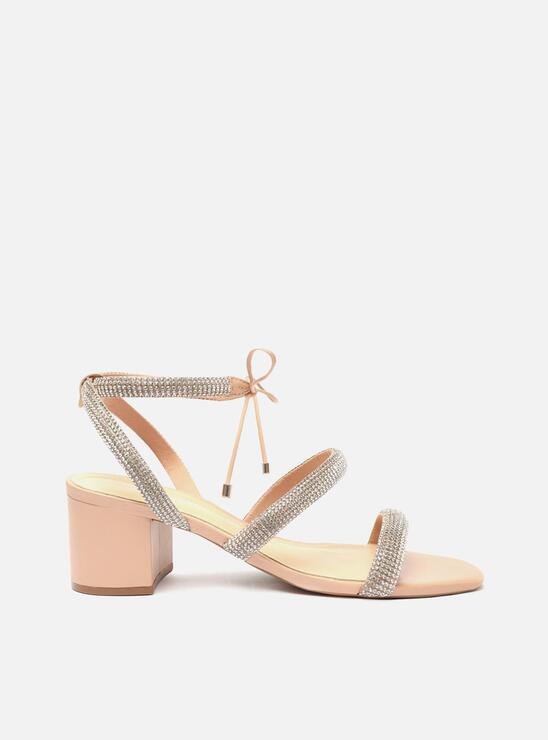 SANDÁLIA NUDE AREZZO BLOCO BICO QUADRADO STRASS