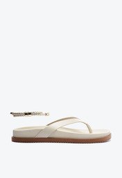 Chinelo Papete Couro com Tornozeleira Branca