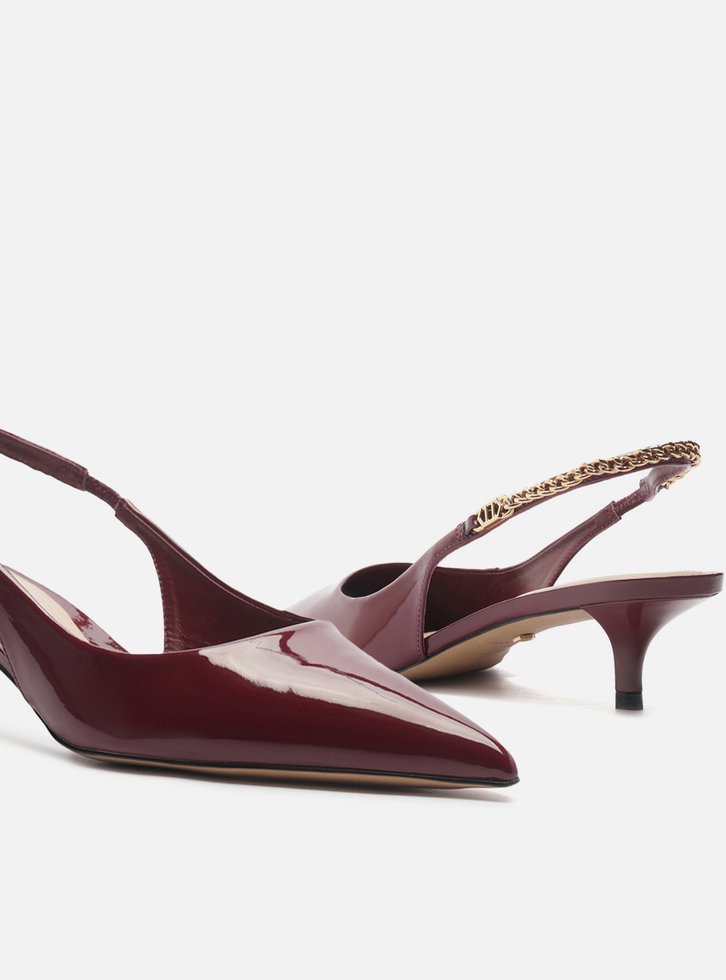 Scarpin Vermelho Salto Kitten Slingback Corrente