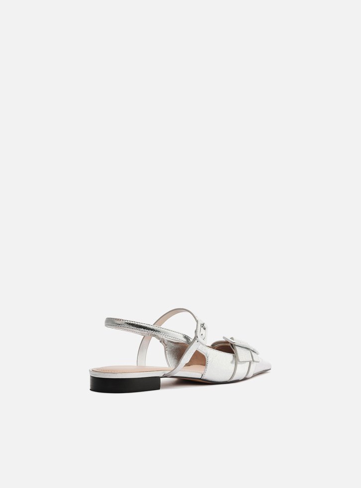 Sapatilha Prata Couro Slingback Fivelas