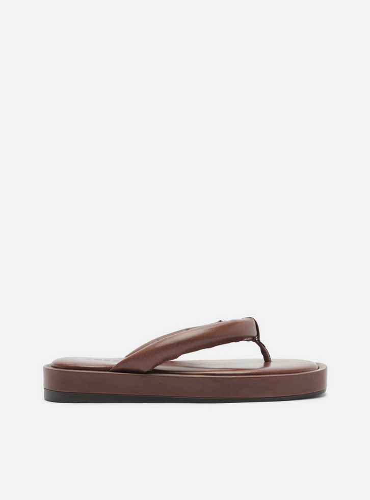 Sandália Flatform Marrom Couro Tira V