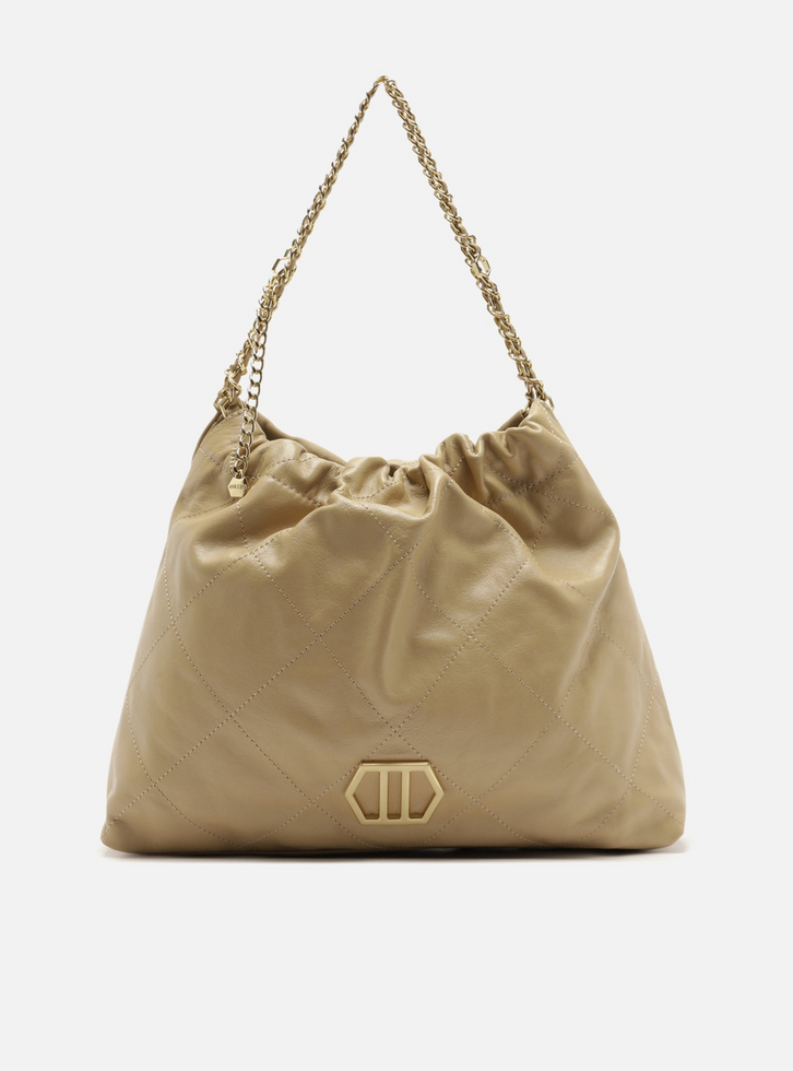 Bolsa Hobo Nude Couro Grande Matelassê Corrente