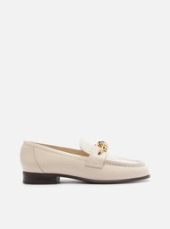 Mocassim Branco Couro Bico Redondo Metal Nó