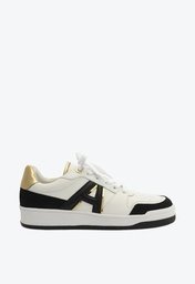 Tênis Branco Preto Arezzo Couro Bico Redondo Logo