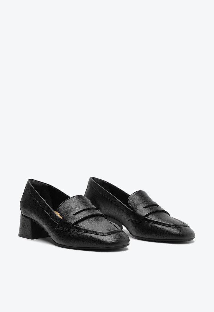 Mocassim Salto Bloco Loafer Preto