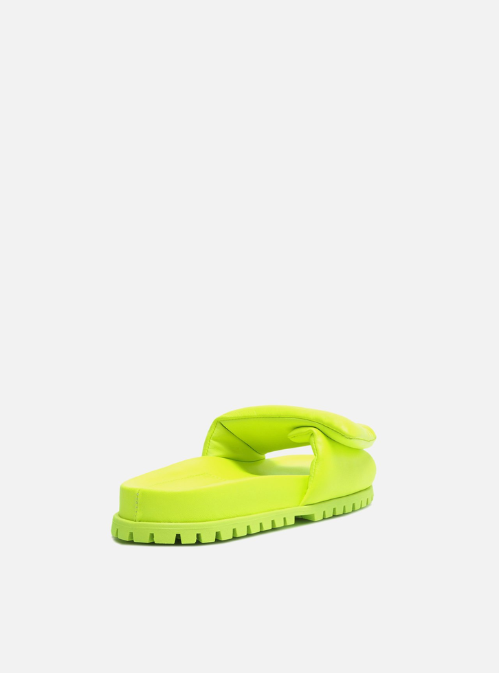 Slide Verde Lima Couro Tratorado Puffer
