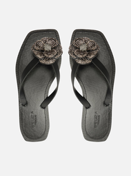 Chinelo de Dedo Preto Recouro Square Flor Strass