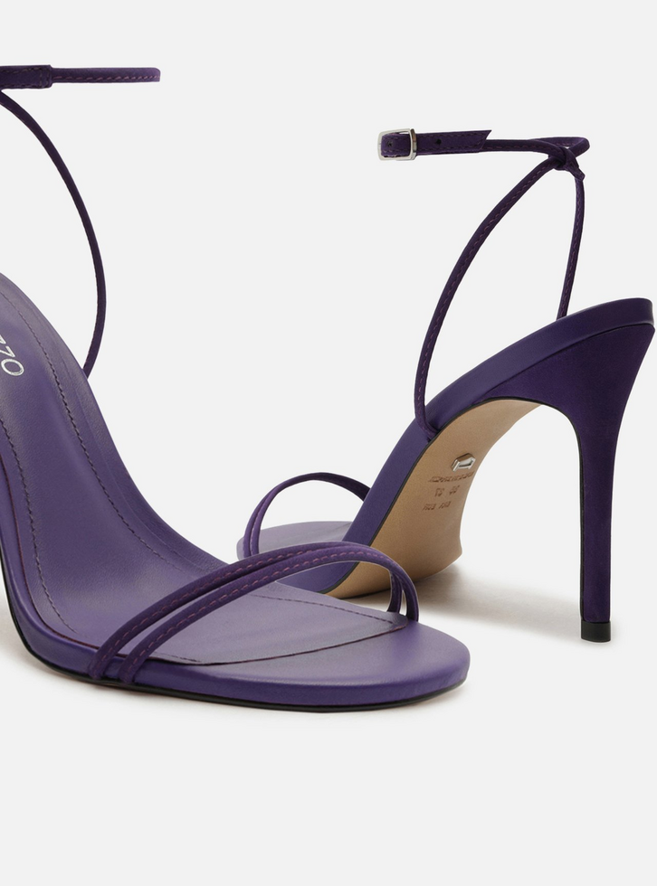 Sandália Roxa Nobuck Salto Fino Tiras Finas