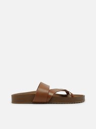 Papete Marrom Couro Flatform Tiras Cruzadas