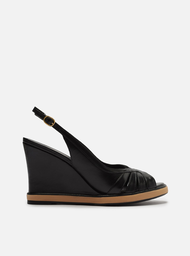 Sandália Preta Arezzo Couro Salto Alto Anabela Slingback