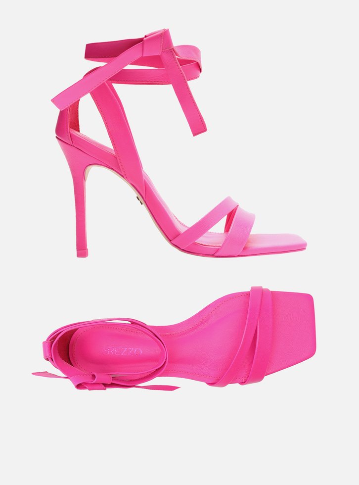 SANDÁLIA ROSA AREZZO COURO SALTO ALTO LACE UP
