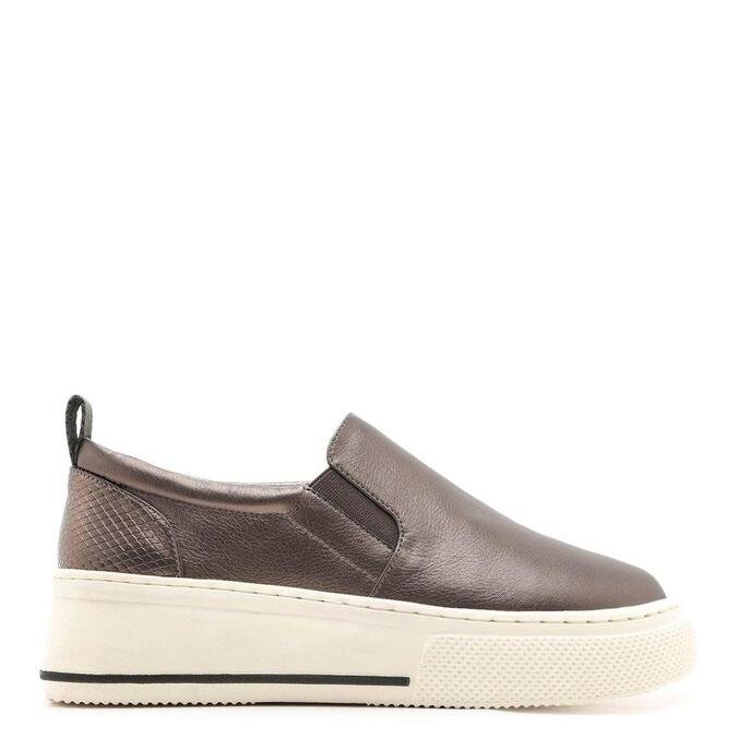 TÊNIS PRATEADO AREZZO SLIP ON COURO SOLA ALTA GRAFITE | ZZ MALL