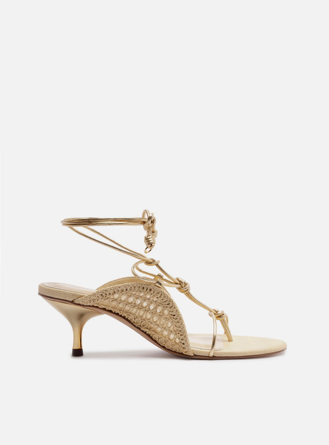 砂金　約0.2g Sandália Dourada Salto Baixo Tiras Finas | ZZ MALL