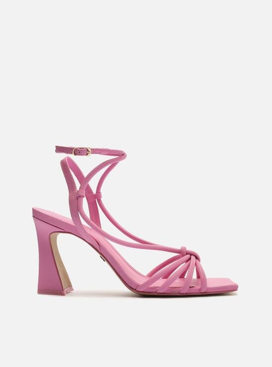 SANDÁLIA ROSA AREZZO SALTO ALTO FLARE TIRAS