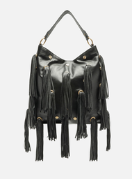 Bolsa Hobo Preta Arezzo Couro Grande Franjas Metais