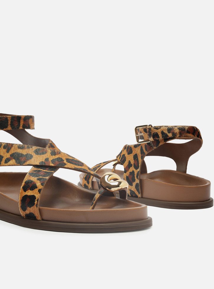 Sandália Papete Animal Print Onça Metal Bold
