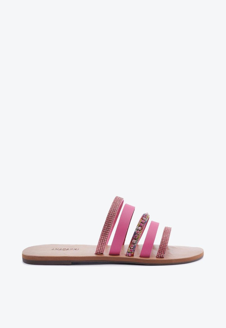 Rasteira Rosa Anacapri Multi Tiras Detalhe Strass