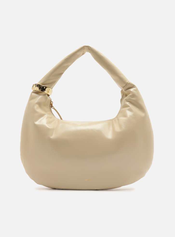 Bolsa Hobo Branca Couro Grande Metais
